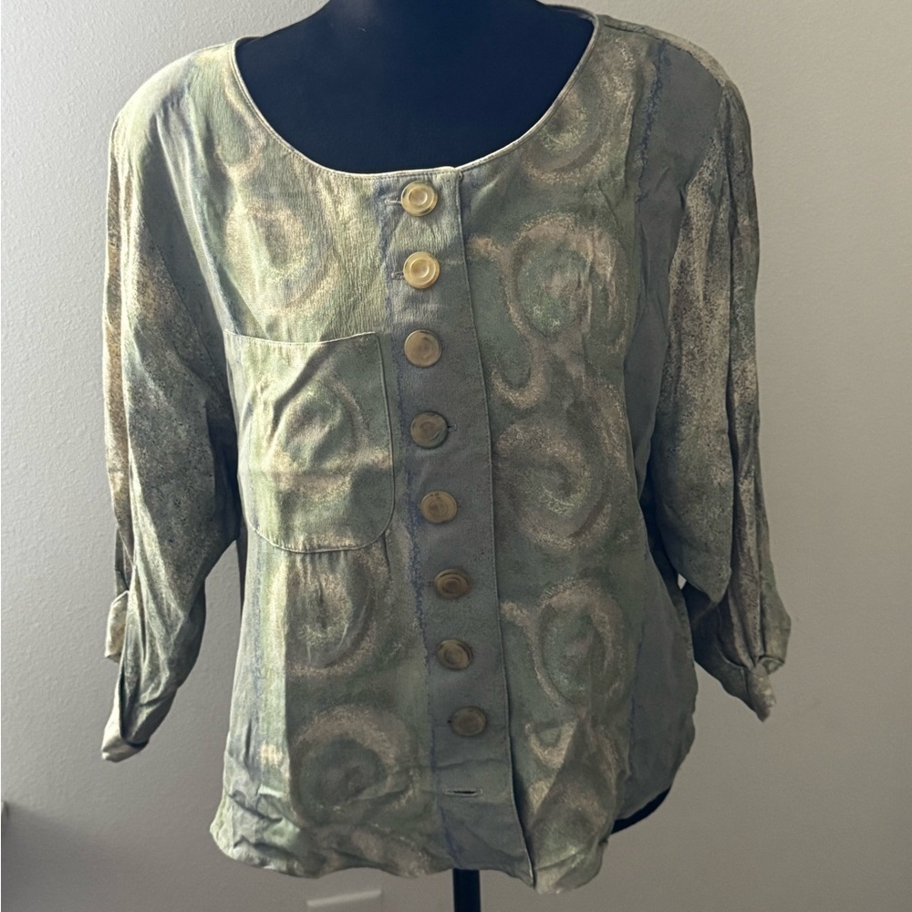 Platinum By Dorothy Schoelen vintage 80’s earth tones button up top blouse Sz‎ L